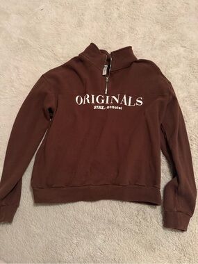 Stax originals brown waffle knit cotton quarter zip up sweater size medium